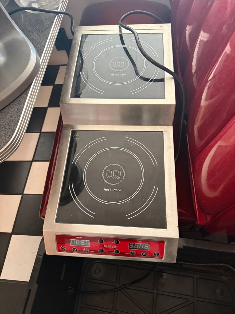 Commercial Double Induction Cooktop - Stainless Steel with Black Glass Surface